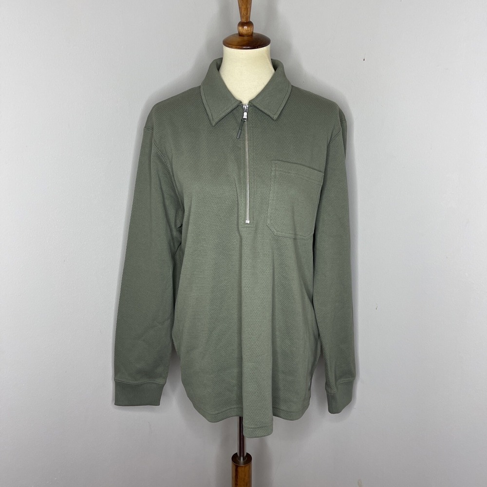 Folk 1/4 Zip Chunky Knit Jumper Sweater Pullover Green Size 3